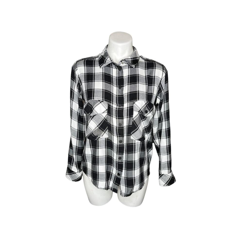 SANCTUARY Boyfriend Shirt Black & White Plaid Size Small